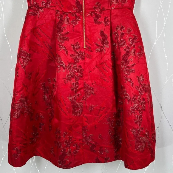NWT Tahari ASL Red Metallic Jacquard A-Line Dress $158 - Picture 9 of 13
